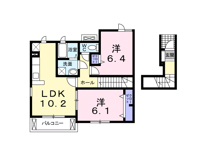 シェソワC(2LDK/2階)の間取り写真