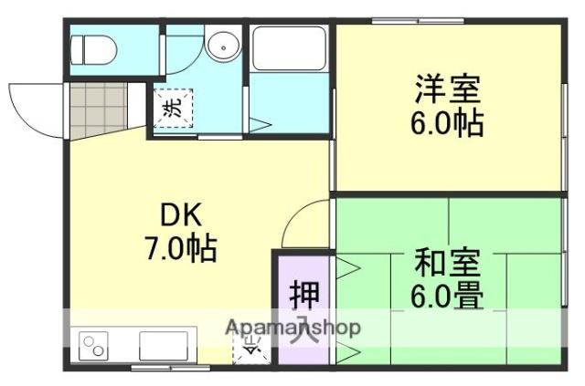 プチパール2000 B棟(2DK/1階)の間取り写真