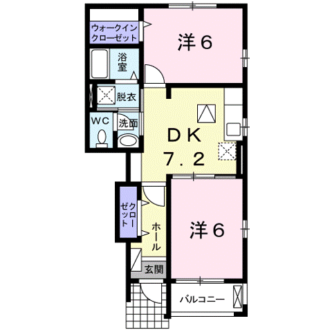 アウローラ(2DK/1階)の間取り写真