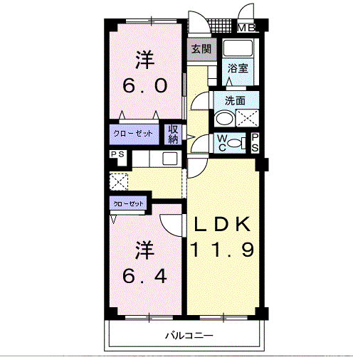 パラーシオ(2LDK/2階)の間取り写真