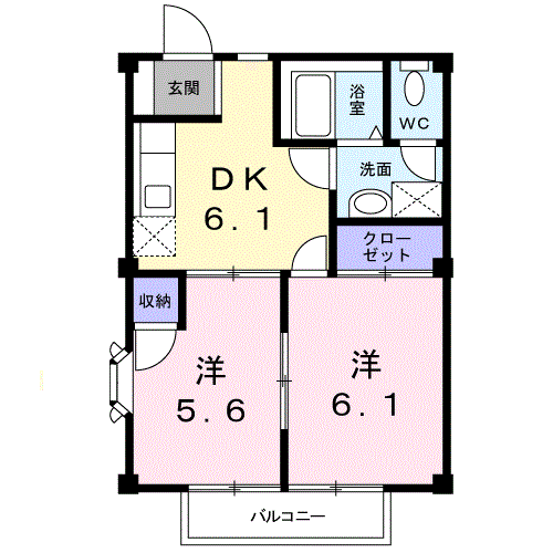 グリーンパークⅡ(2DK/2階)の間取り写真