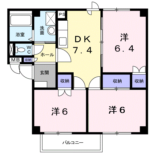 プレーヌ吉田(3DK/1階)の間取り写真