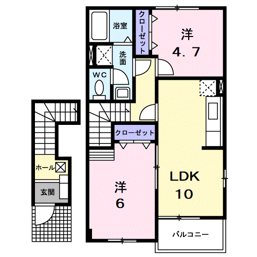 マッシュルームB(2LDK/2階)の間取り写真