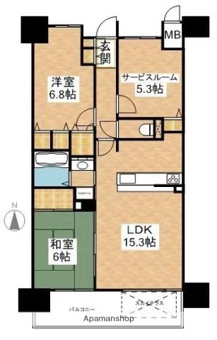 ロイヤルガーデン伊福町(2SLDK/3階)の間取り写真
