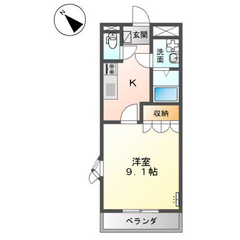 ラ・シュエット(1K/2階)の間取り写真