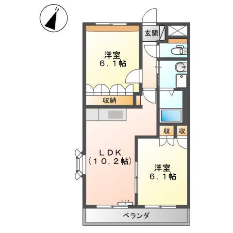 グリーンロック(2LDK/2階)の間取り写真