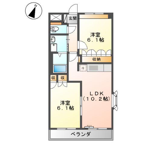 グリーンロック(2LDK/2階)の間取り写真