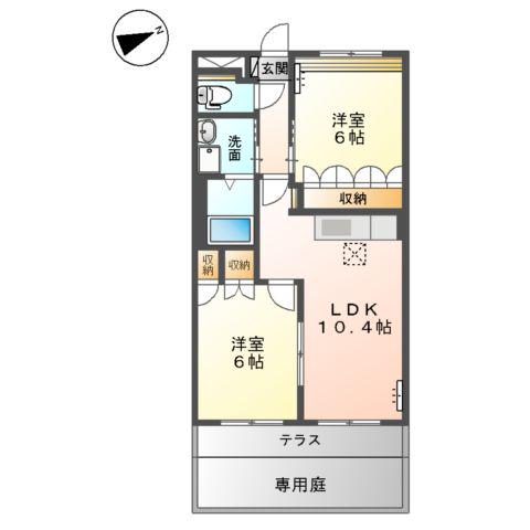 ルノアール(2LDK/1階)の間取り写真