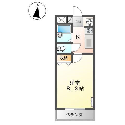 アムールパレスⅡ(1K/2階)の間取り写真