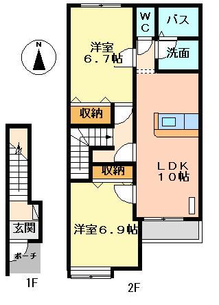 エスペランサ山崎(2LDK/2階)の間取り写真