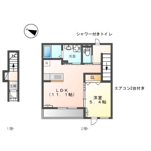 ロートス(1LDK/2階)の間取り写真