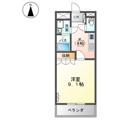 シエルA(1K/1階)の間取り写真