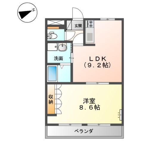 グランドハイム福田(1LDK/2階)の間取り写真