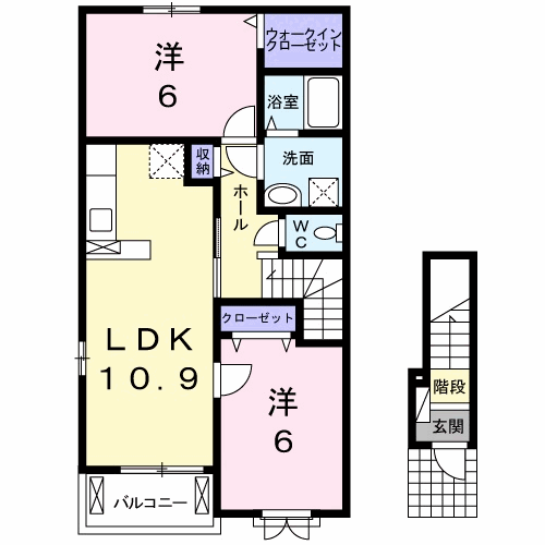エルヴィータ・ウーノ(2LDK/2階)の間取り写真