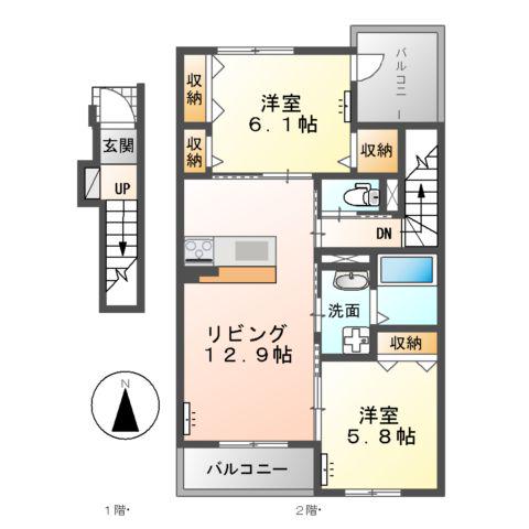 ベル ハピネス(2LDK/2階)の間取り写真