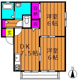 サンクオーレⅡ(2DK/2階)の間取り写真