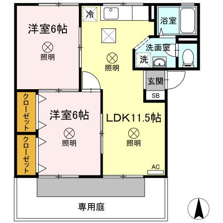 セ・マニフィックイタノ(2LDK/1階)の間取り写真