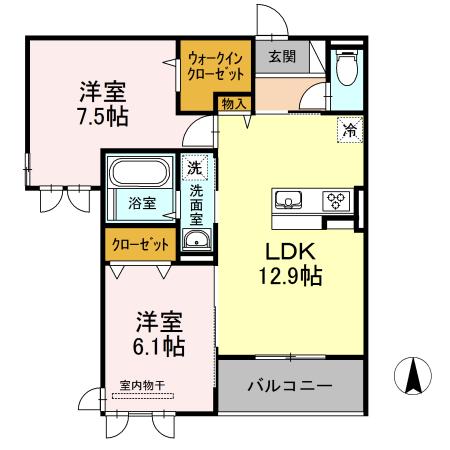 カーサ・寿B棟(2LDK/3階)の間取り写真