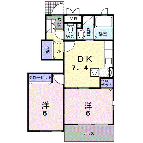 シェソワA(2DK/1階)の間取り写真