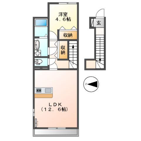 ラルーチェ倉敷(1LDK/2階)の間取り写真