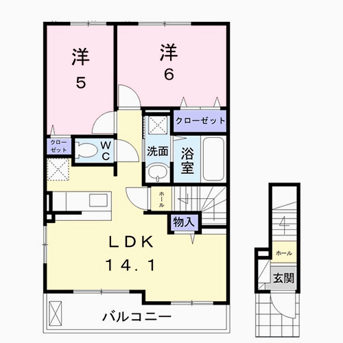 クラールグレイス B(2LDK/2階)の間取り写真