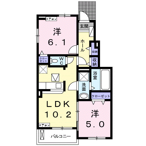 サンシャインハウスⅣ B棟(2LDK/1階)の間取り写真