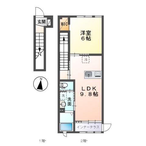 フィオーレ(1LDK/2階)の間取り写真