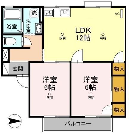 キャッスル平田 B棟(2LDK/1階)の間取り写真