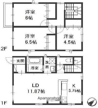 山陽本線 西阿知駅 徒歩16分 2階建 築10年(3LDK)の間取り写真