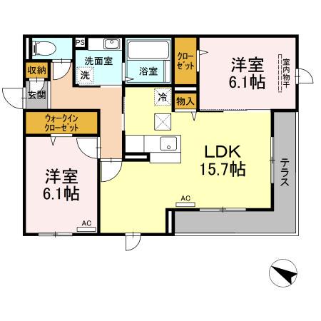 山陽本線 倉敷駅 徒歩7分 3階建 築3年(2LDK/1階)の間取り写真