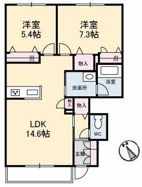 宇野線 茶屋町駅 徒歩15分 2階建 築4年(2LDK/1階)の間取り写真