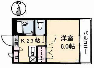 ハッピーハイツ今(1K/3階)の間取り写真