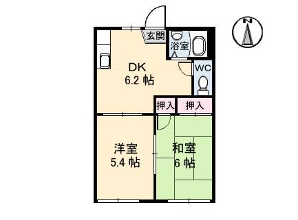 パークハイツB棟(2DK/1階)の間取り写真