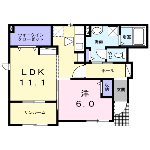 ココ・アポロ(1LDK/1階)の間取り写真
