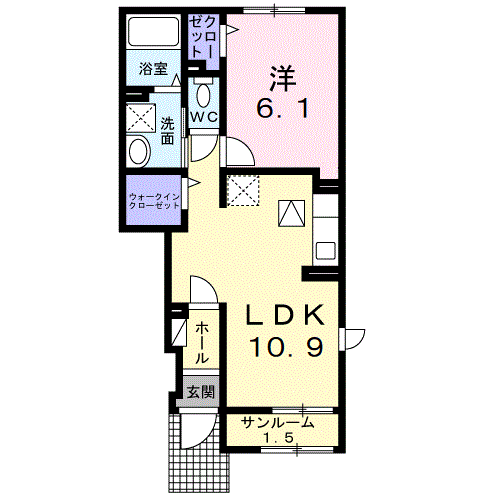 スペランツァⅡ(1LDK/1階)の間取り写真
