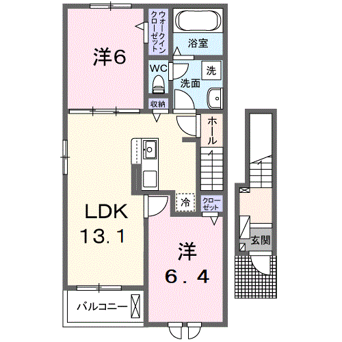 トレゾール ドミール Ⅱ棟(2LDK/2階)の間取り写真