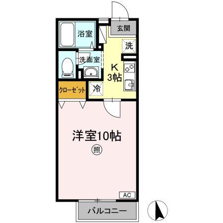 秋桜 B棟(1K/1階)の間取り写真
