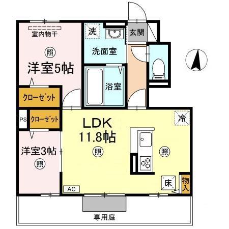 カルティエⅣ(2LDK/1階)の間取り写真