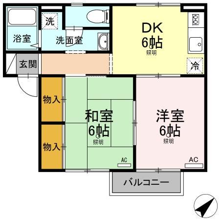 プレセジュール西阿知(2DK/1階)の間取り写真