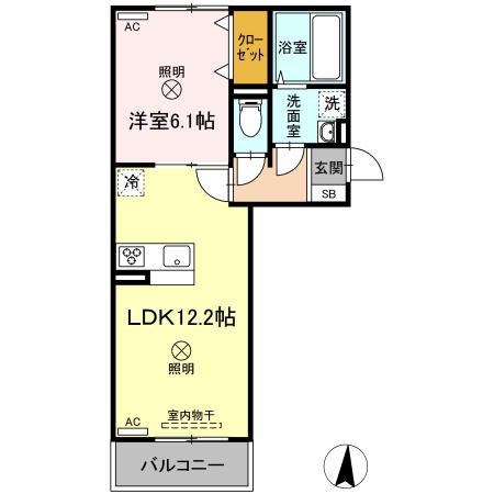 ELPIS Ⅱ Ⅱ棟(1LDK/2階)の間取り写真