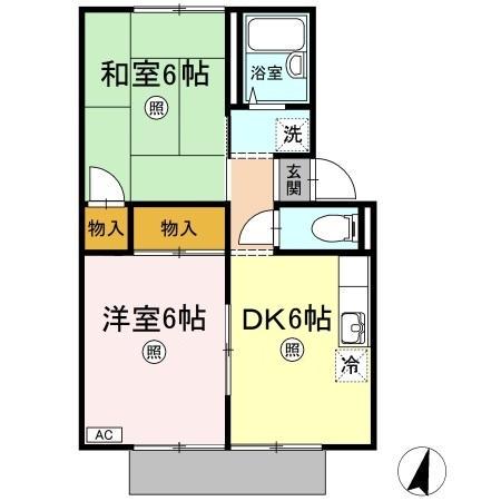 プレジール林(2DK/1階)の間取り写真