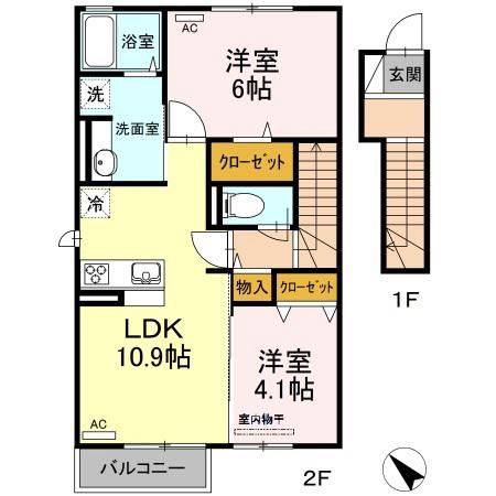 シンシアナガセ(2LDK/2階)の間取り写真