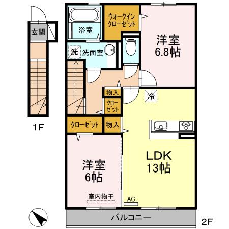 シャイン クレヴィアB棟C棟 B棟(2LDK/2階)の間取り写真