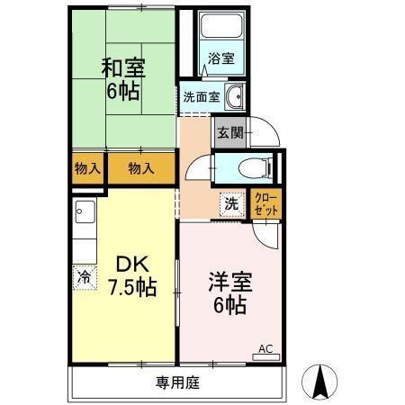 プリオールエフA棟(2DK/1階)の間取り写真