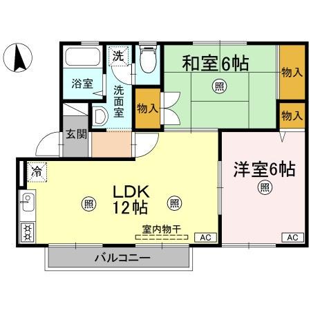 ボナール平松(2LDK/2階)の間取り写真