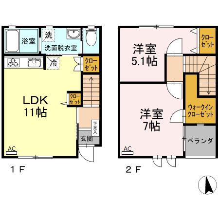 メゾネット八幡　Ｂ棟(2LDK)の間取り写真
