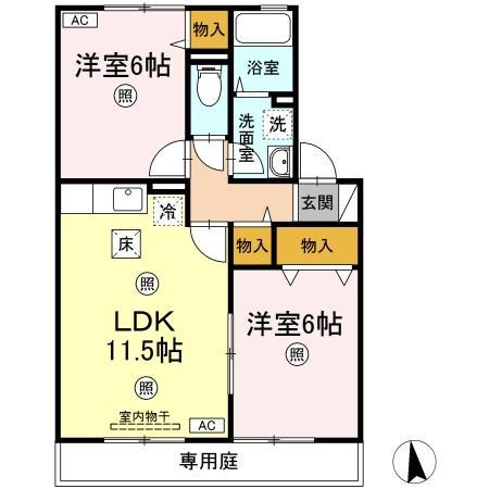 ボンヌシャンスISIDA A棟(2LDK/1階)の間取り写真