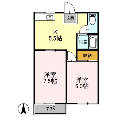 サンシャイン雄町A(2K/1階)の間取り写真