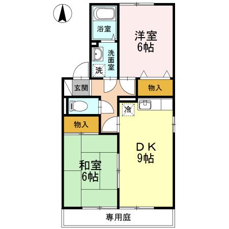 ファミールパレスB棟(2DK/1階)の間取り写真