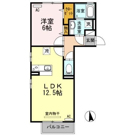 クローバーM B棟(1LDK/2階)の間取り写真